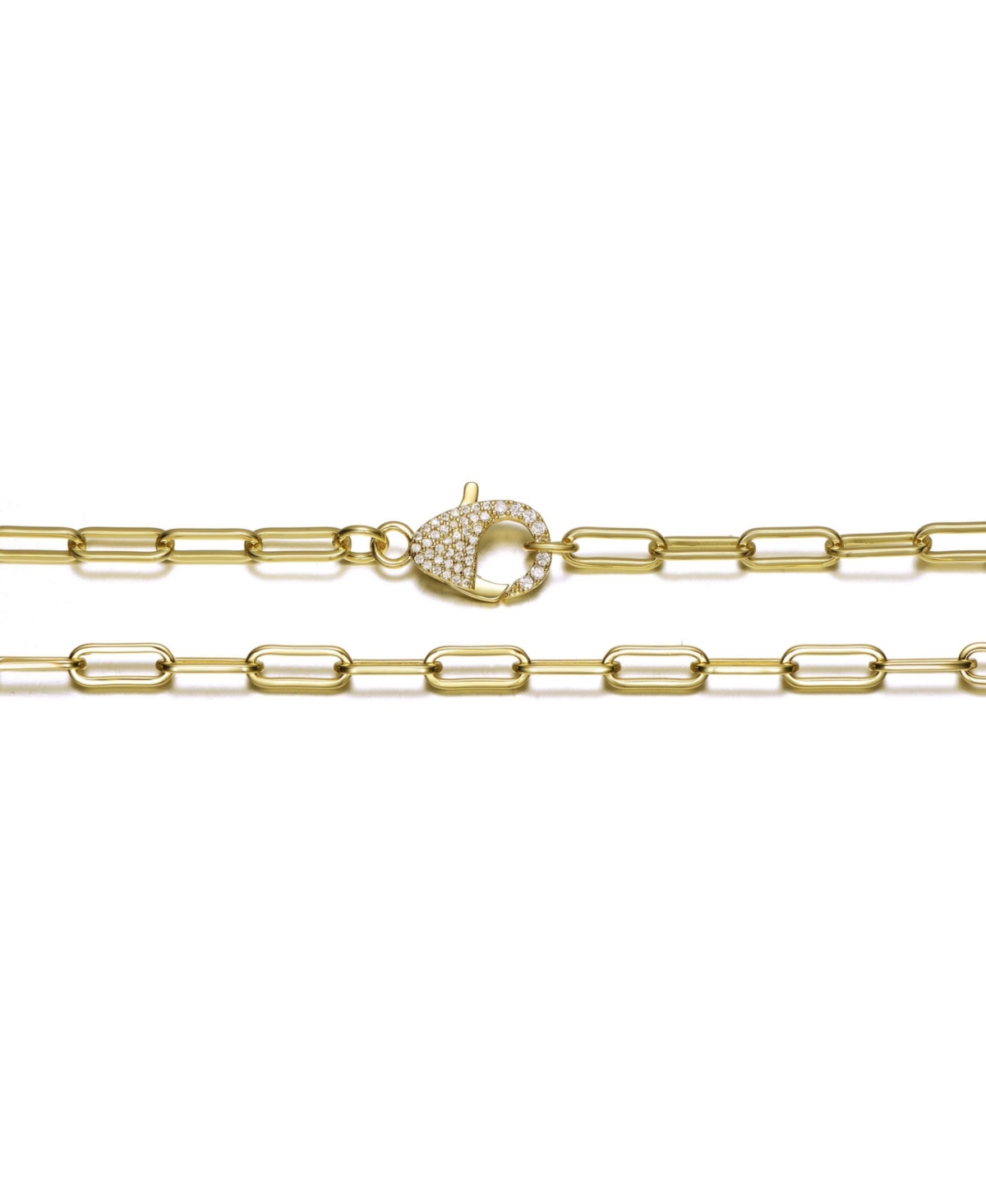 14K Gold Plated Cubic Zirconia Pave Clasp Paperclip Link Necklace