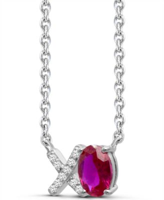 Created Pink Sapphire (7/8 ct. t.w) and Created White Sapphire 'Xo' Love Necklace in Sterling Silver