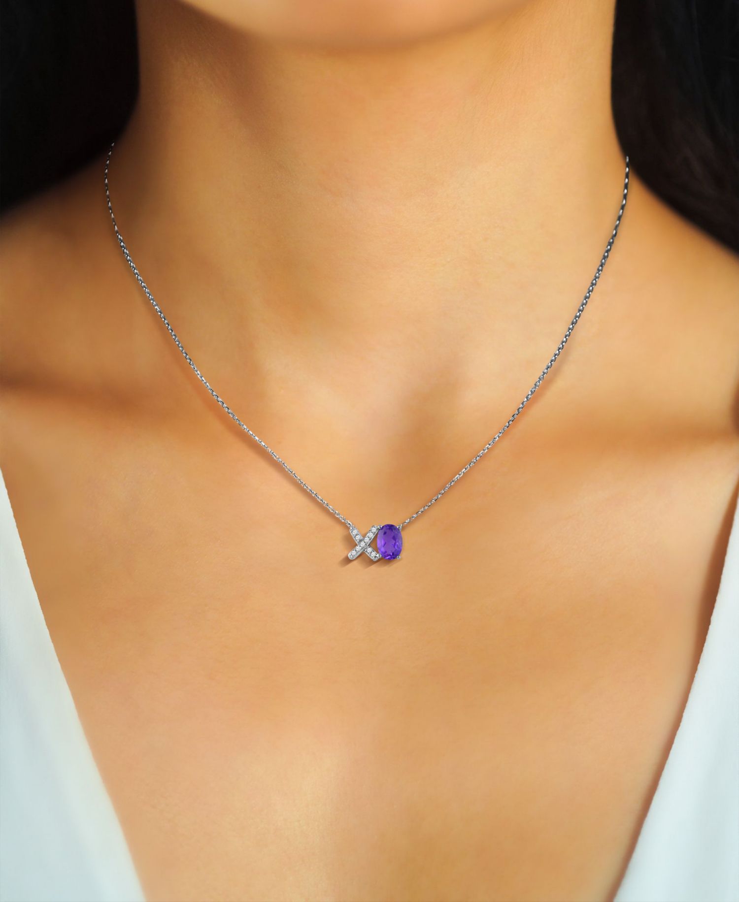 Created Pink Sapphire (7/8 ct. t.w) and Created White Sapphire 'Xo' Love Necklace in Sterling Silver