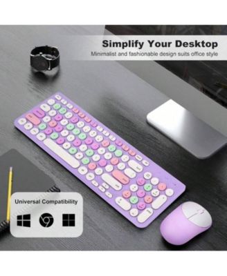 Wireless Keyboard and Mouse Combo, Typewriter Keyboard with Round Keycaps, 2.4GHz Wireless Keyboard Mouse for Computer, Desktop, Laptop
