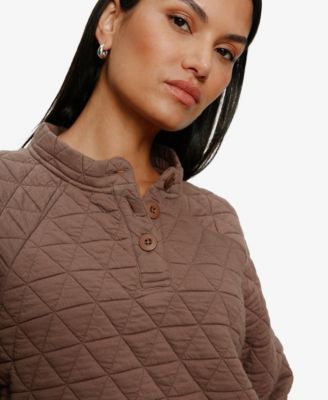 Women's Quilted Button Popover Pull-On Sweatshirt