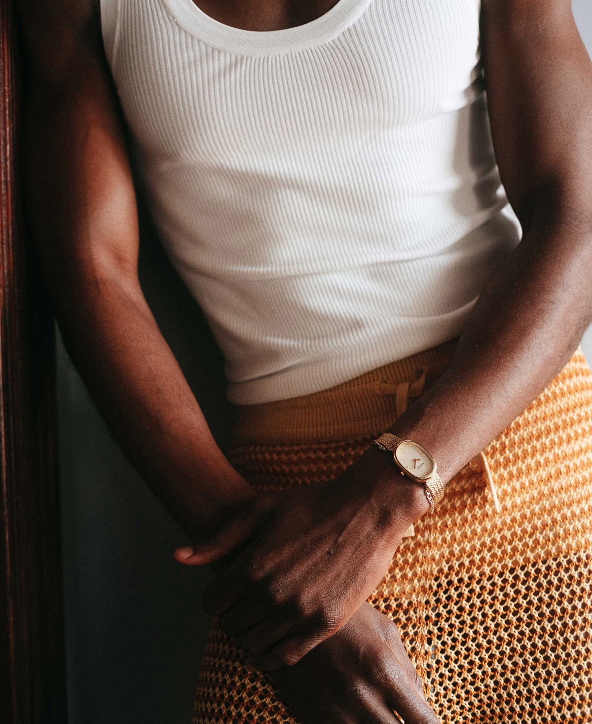 Breda Women's 'Jane Tethered' Gold Mesh Bracelet Watch, 23mm