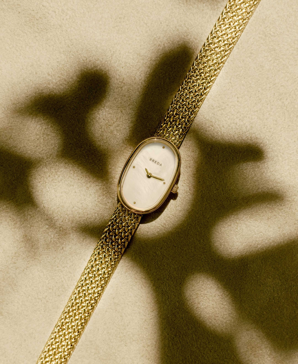 Breda Women's 'Jane Tethered' Gold Stainless Steel Mesh Watch, 18mm