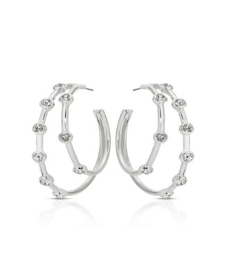 Silver Plated Double Sparkle Hoop Earrings