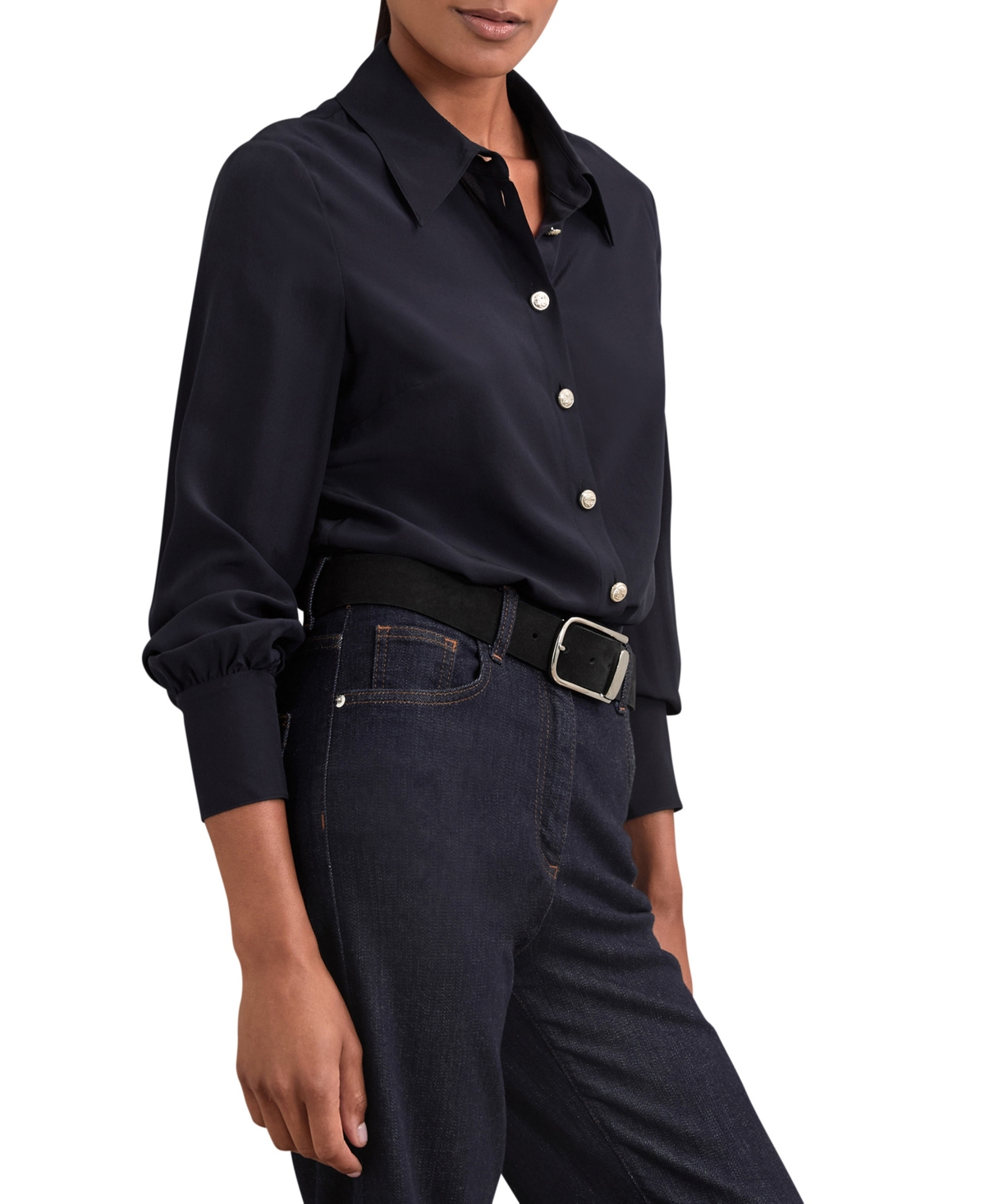 Reiss Womens Navy Gianna Regular-fit Long-sleeve Silk Shirt In Blue