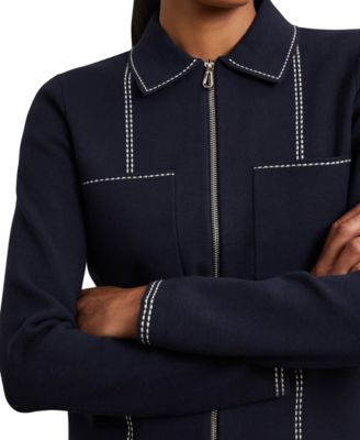 Women's Stitch-Detail Zip-Through Cardigan Sweater
