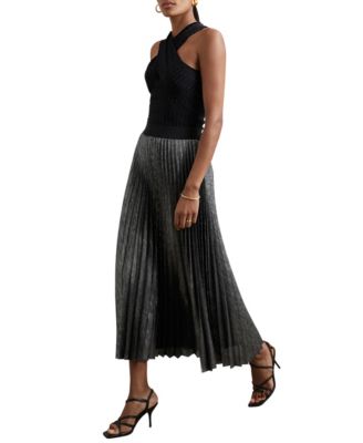 Women's Metallic Pleated Midi Skirt