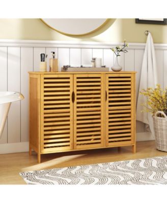 Bathroom Storage Cabinet with 3 Wicker Doors and Shelves