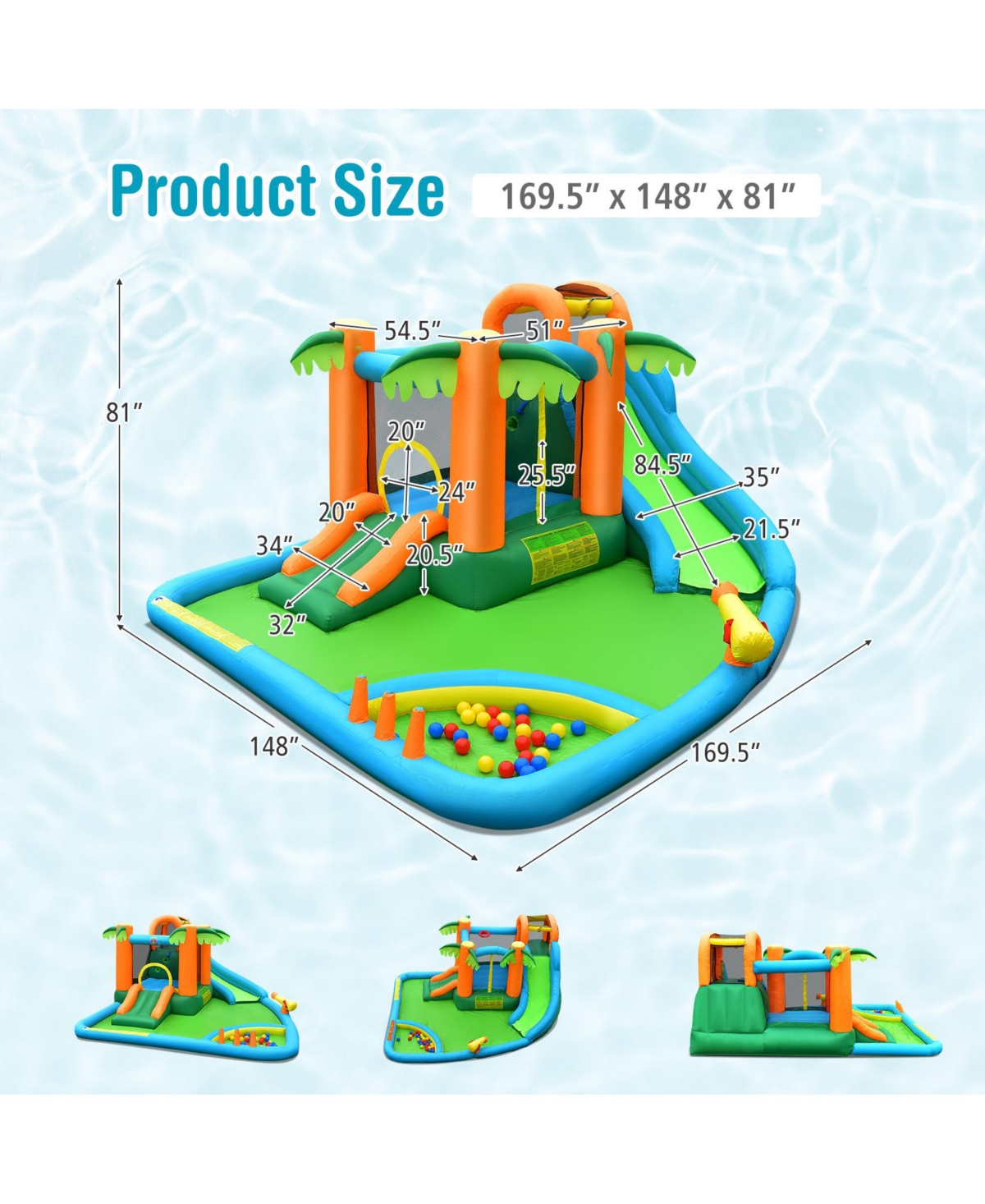 Skonyon Inflatable Water Slide Park with Upgraded Handrail without Blower