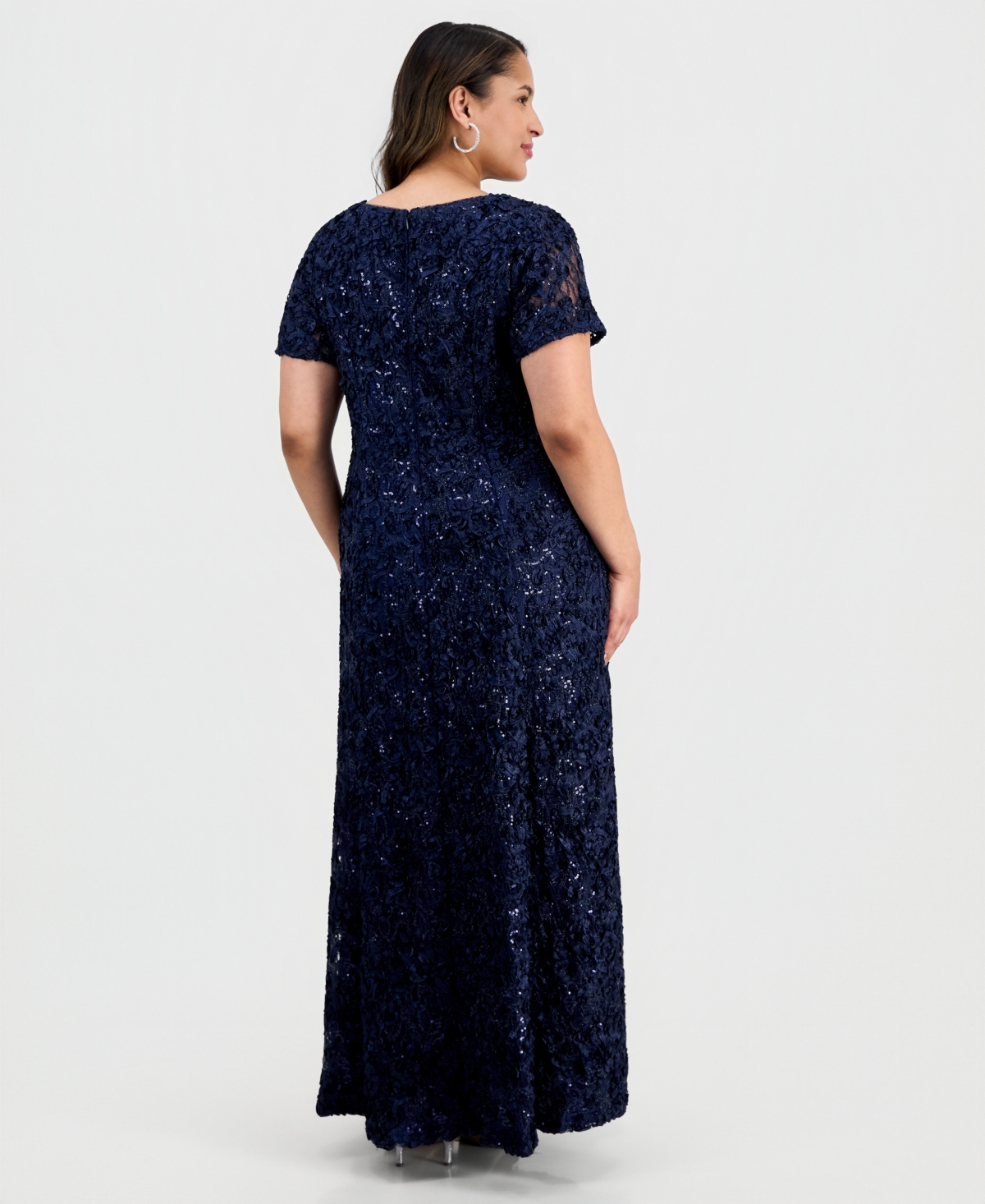Alex Evenings Plus Sequined Soutache Lace A-Line Gown