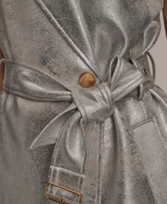 Women's Notch Lapel Collar Metallic Belted Vest
