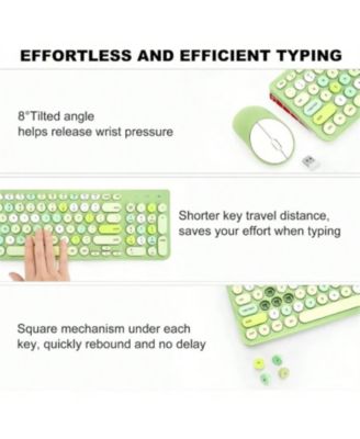 Wireless Keyboard and Mouse Combo, Typewriter Keyboard with Round Keycaps, 2.4GHz Wireless Keyboard Mouse for Computer, Desktop, Laptop