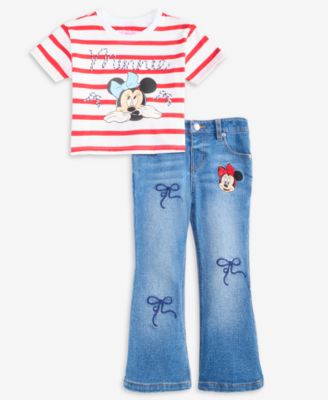 Girls' 2T-6X Minnie Mouse Short-Sleeve T-Shirt and Flare Denim Pants, 2-Piece Set