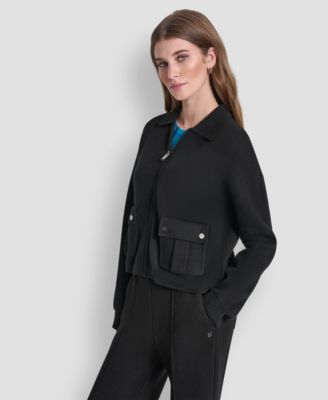 Women's Long-Sleeve Collared Zip-Front Sweater Jacket