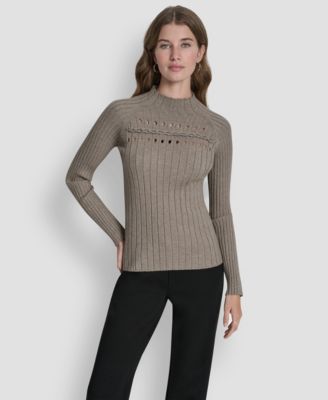 Women's Long-Sleeve Cord Detail Rib Sweater