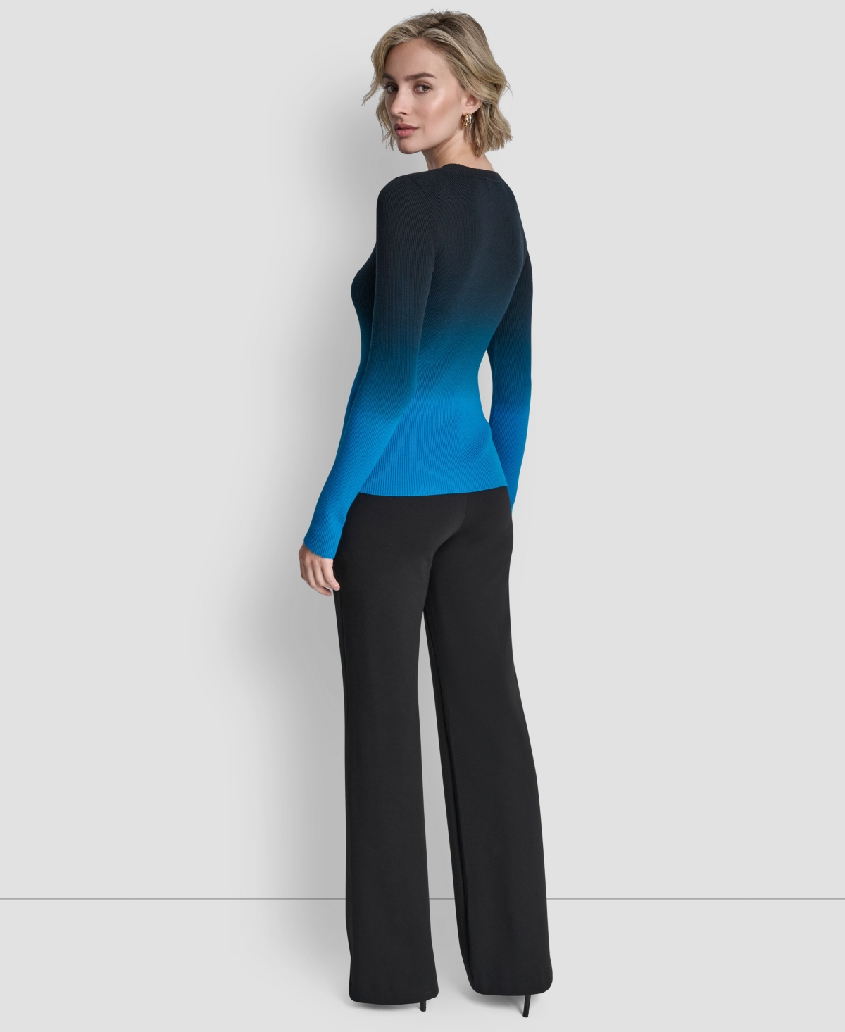 Dkny Women's Long-sleeve Crewneck Dip Dye Sweater In Blue