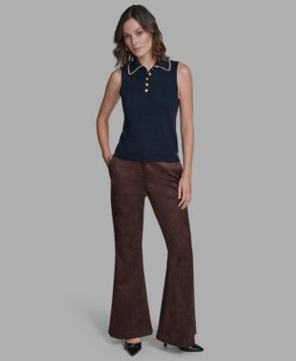 Women's Cotton Tipped Collared Sleeveless Knit Top