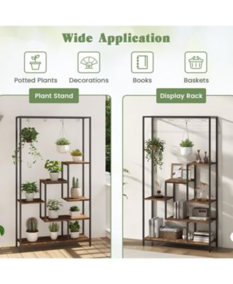 6-Tier Tall Metal Plant Stand 71-Inch Indoor Plant Shelf with 10 Hanging Hooks