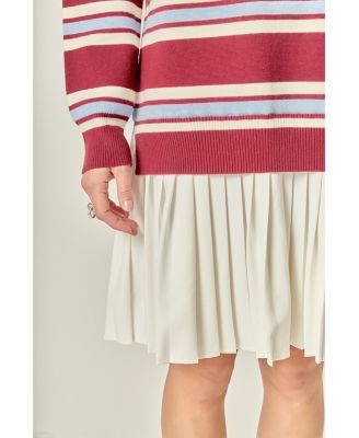 Women's Stripe Polo Mixed media Mini Dress