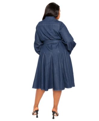 Plus Size Denim Belt Shirt Dress