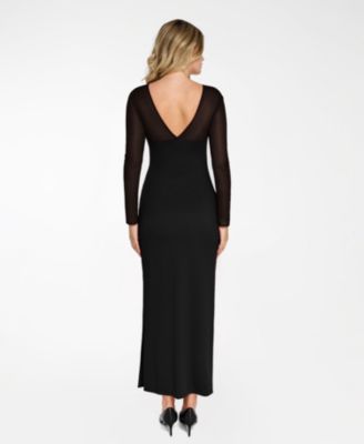 Women's Shapewear Mesh Long Sleeve V-Back Slimming Maxi Dress