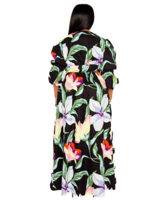 Plus Size Floral Puff Sleeve Maxi Dress