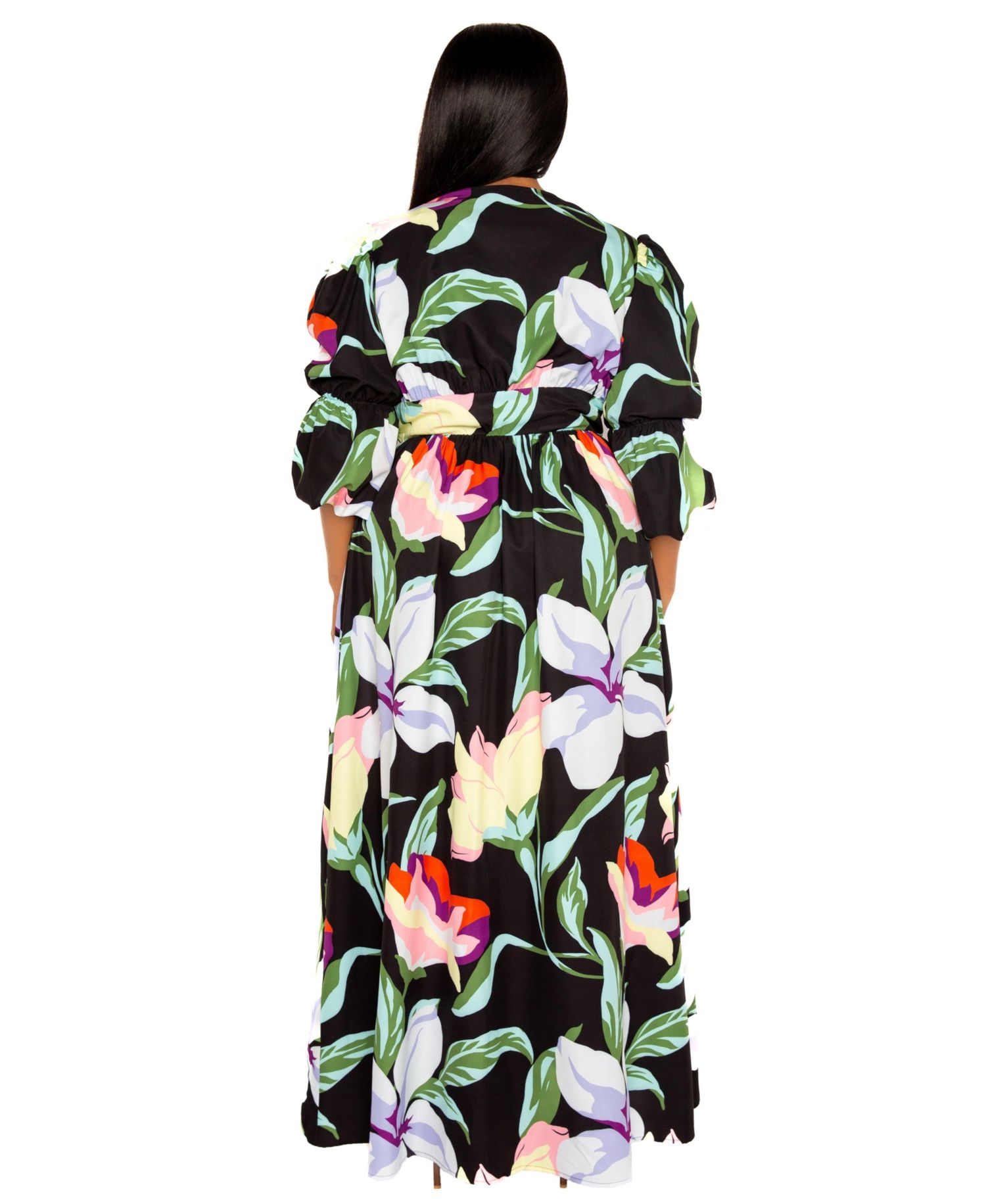 Plus Size Floral Puff Sleeve Maxi Dress