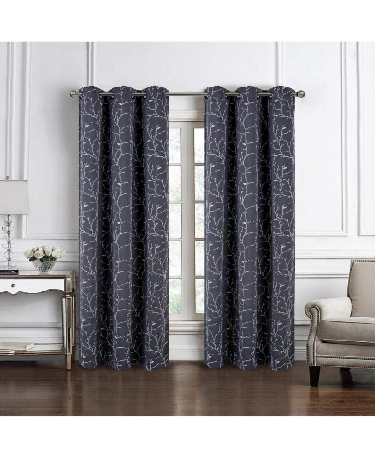 Rt Designer Collection Luciana Embroidered Blackout Luxurious Decorative Grommet Curtain Panel 54" x Charcoal