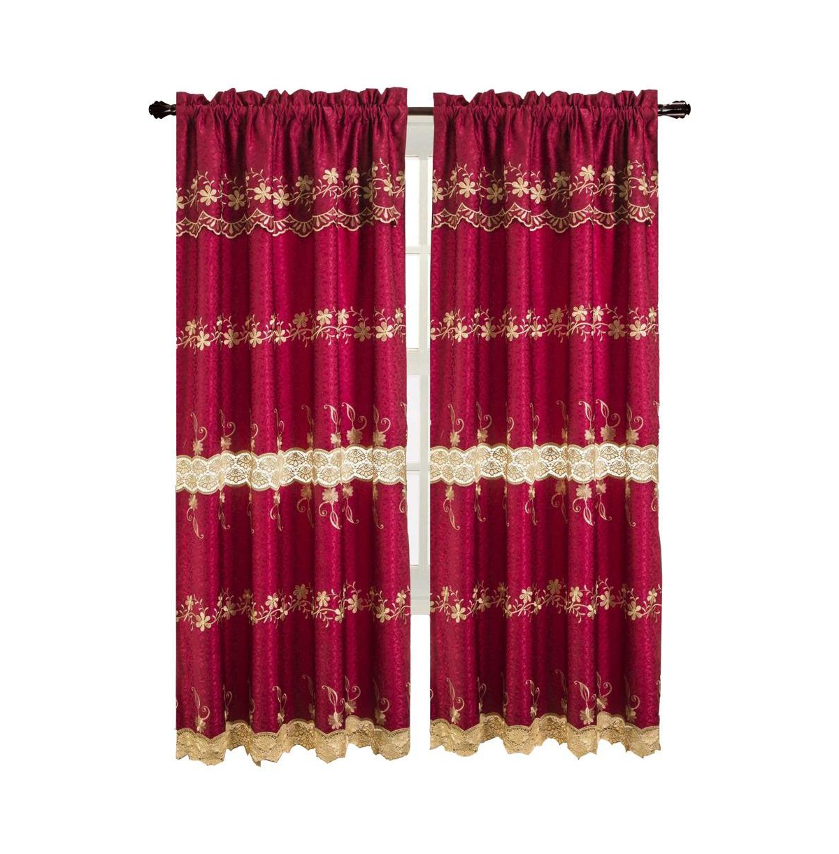 Rt Designers Collection Alisa Macrame Rod Pocket Window Room Darkening Panel 54" x 84" Burgundy