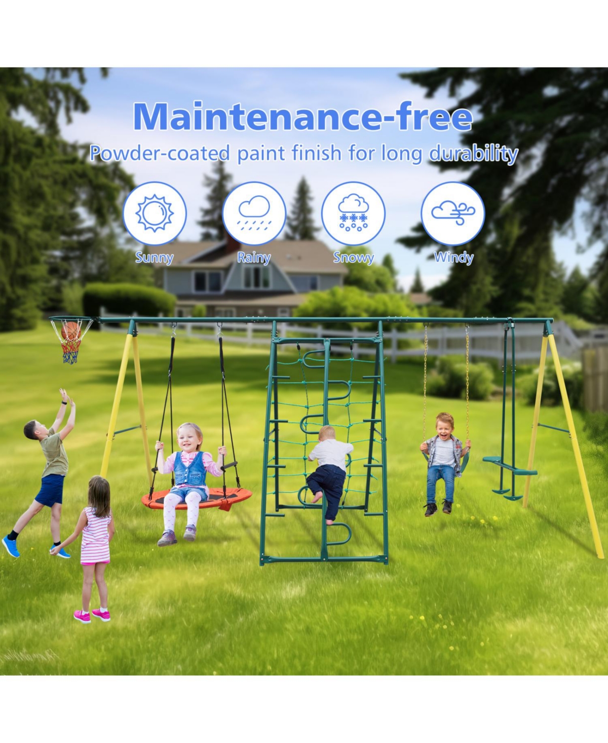 Streamdale Furniture Boys Streamdale Indoor/Outdoor Metal Swing Set with Safety Belt for Backyard