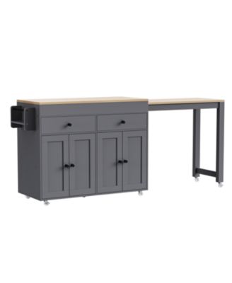 K&K 74.5" Kitchen Island with Extendable Table Spice Rack Drawers & Cabinet