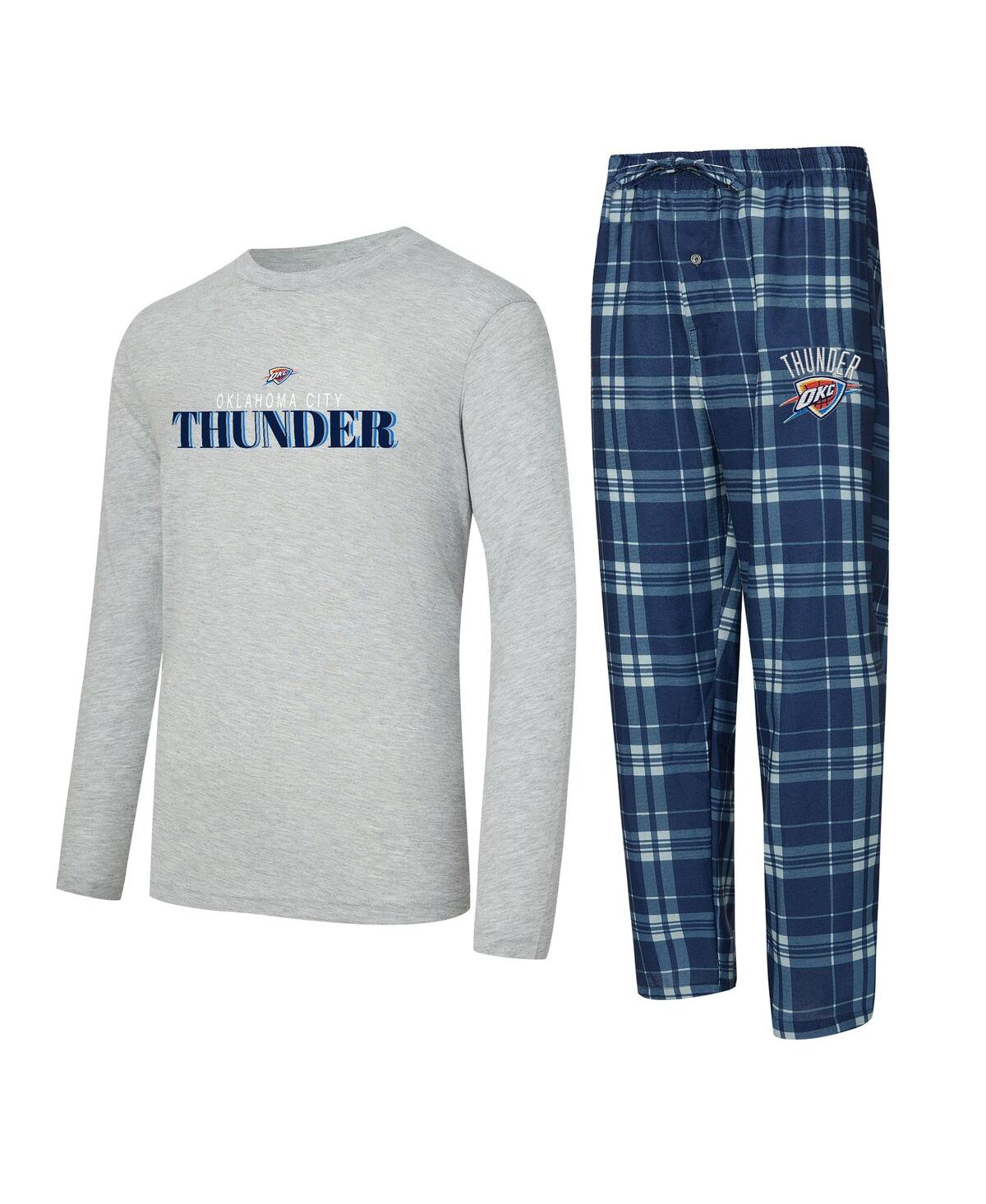 Concepts Sport Men's 2-Piece Navy/Heather Gray Oklahoma City Thunder Regulate Long Sleeve T-Shirt and Plaid Pants Set