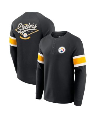 Fanatics - Men's Black Pittsburgh Steelers Waffle-Knit Raglan Long Sleeve Henley T-Shirt