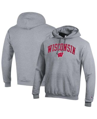 Champion - Men's&nbsp;Heather Gray Wisconsin Badgers Arched Logo Fleece Pullover Hoodie