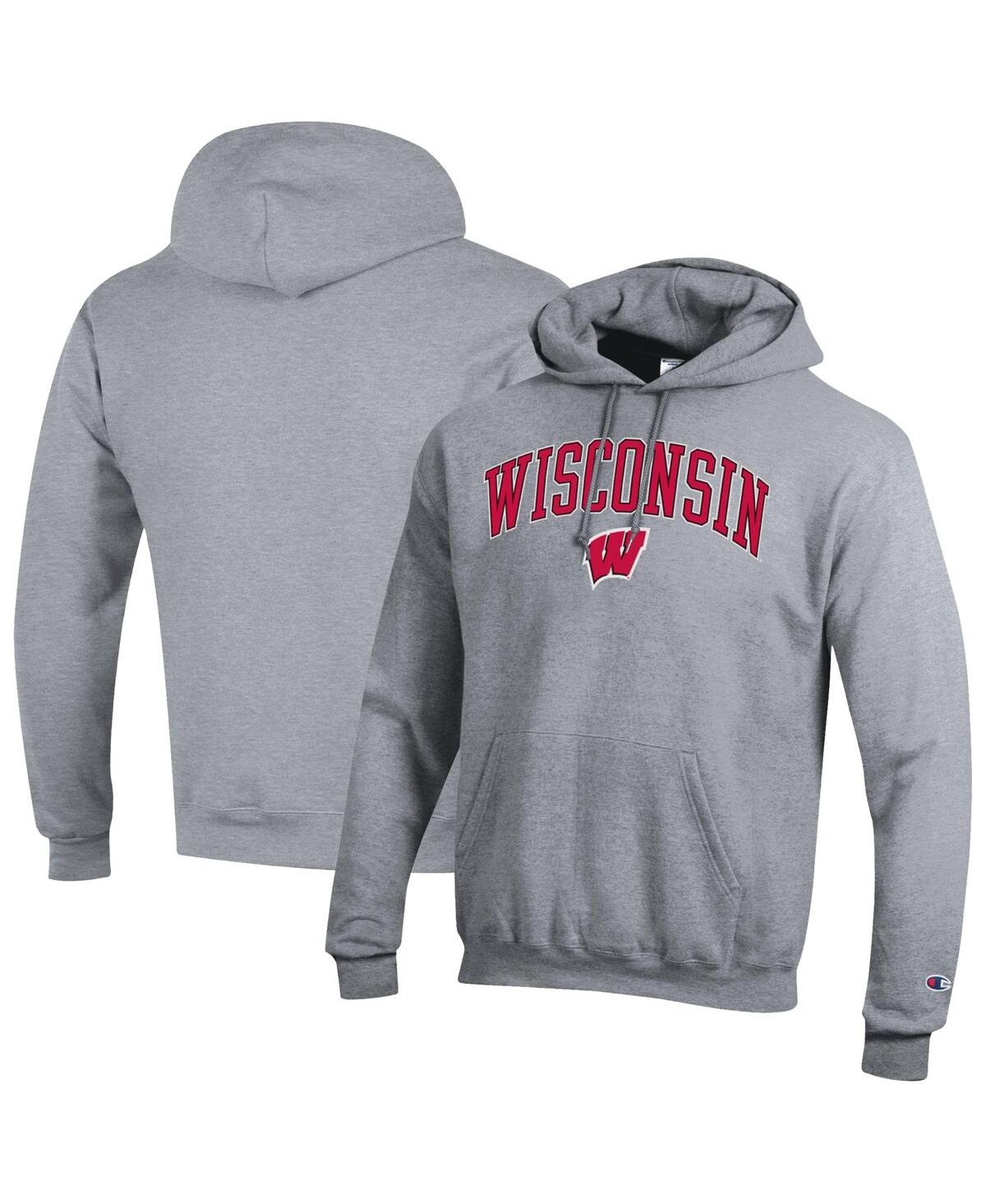 Champion Men's Heather Gray Wisconsin Badgers Arched Logo Fleece Pullover Hoodie