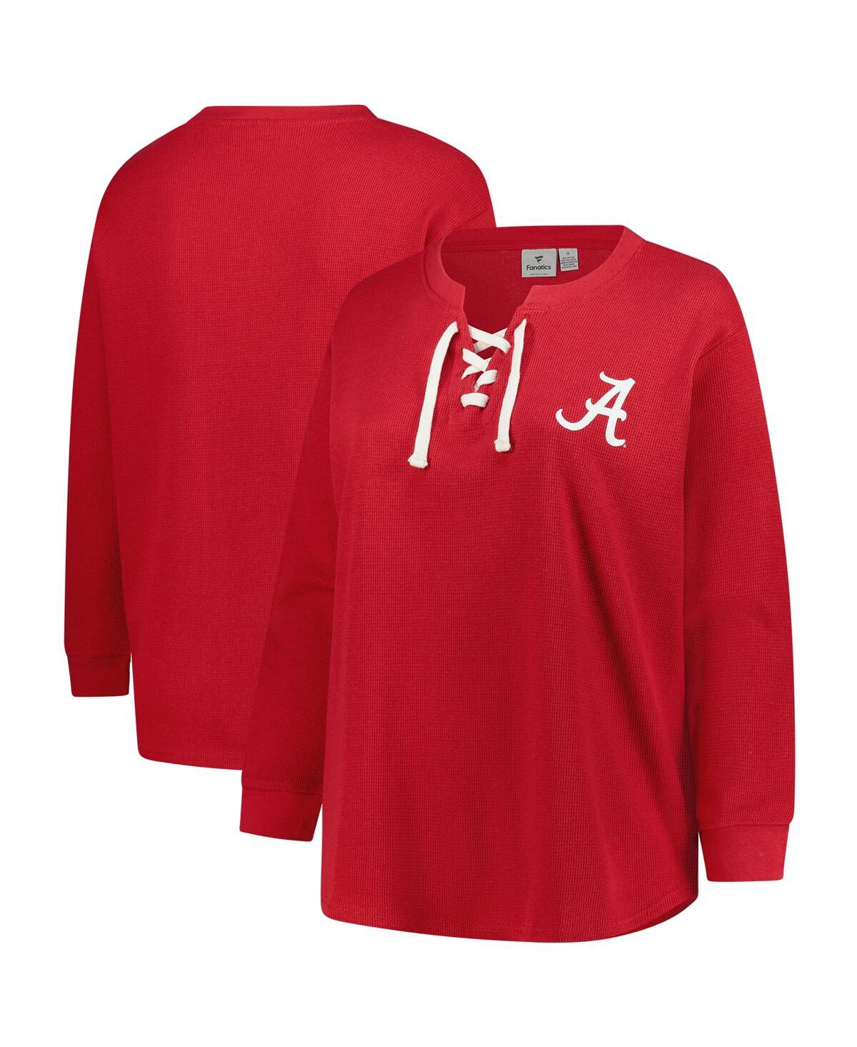 Fanatics Women's Crimson Alabama Crimson Tide Lace-up Waffle Knit Plus Size Long Sleeve T-shirt In Multi