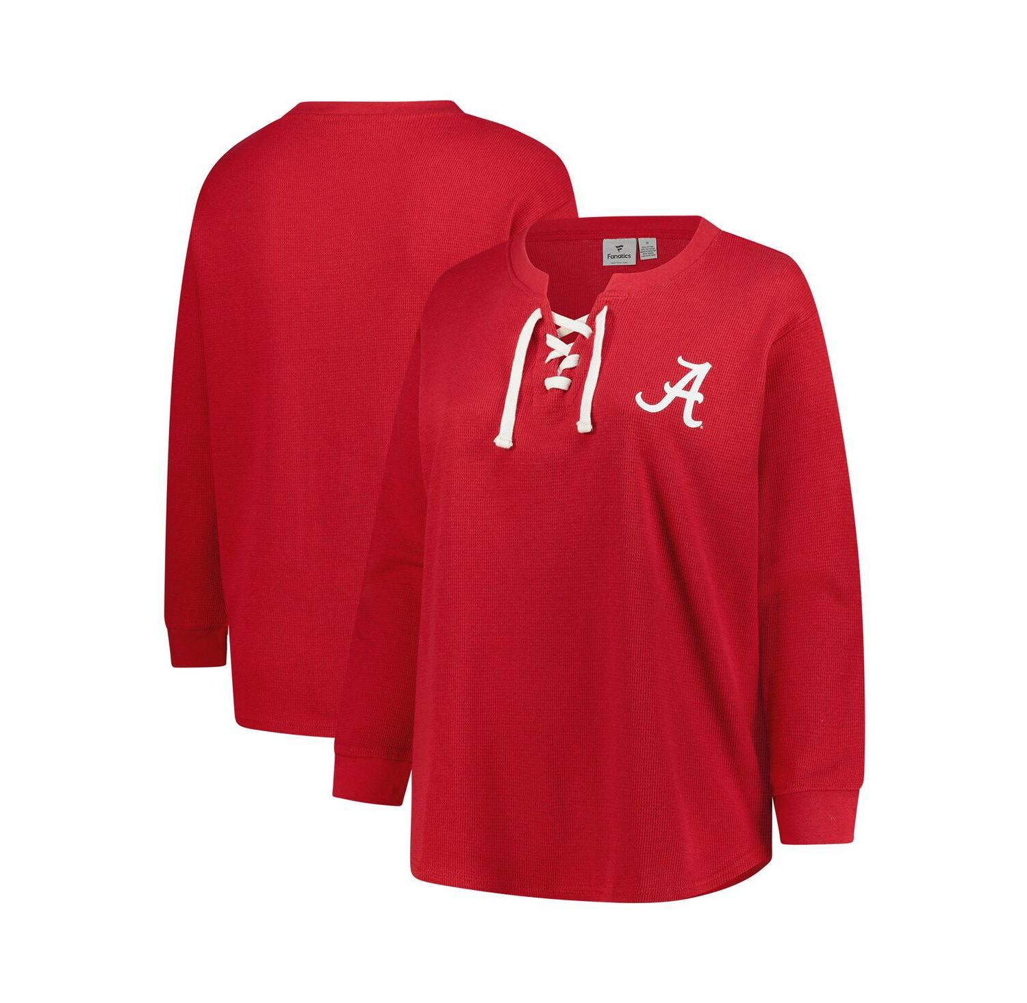 Women's Crimson Alabama Crimson Tide Lace-Up Waffle Knit Plus Size Long Sleeve T-Shirt
