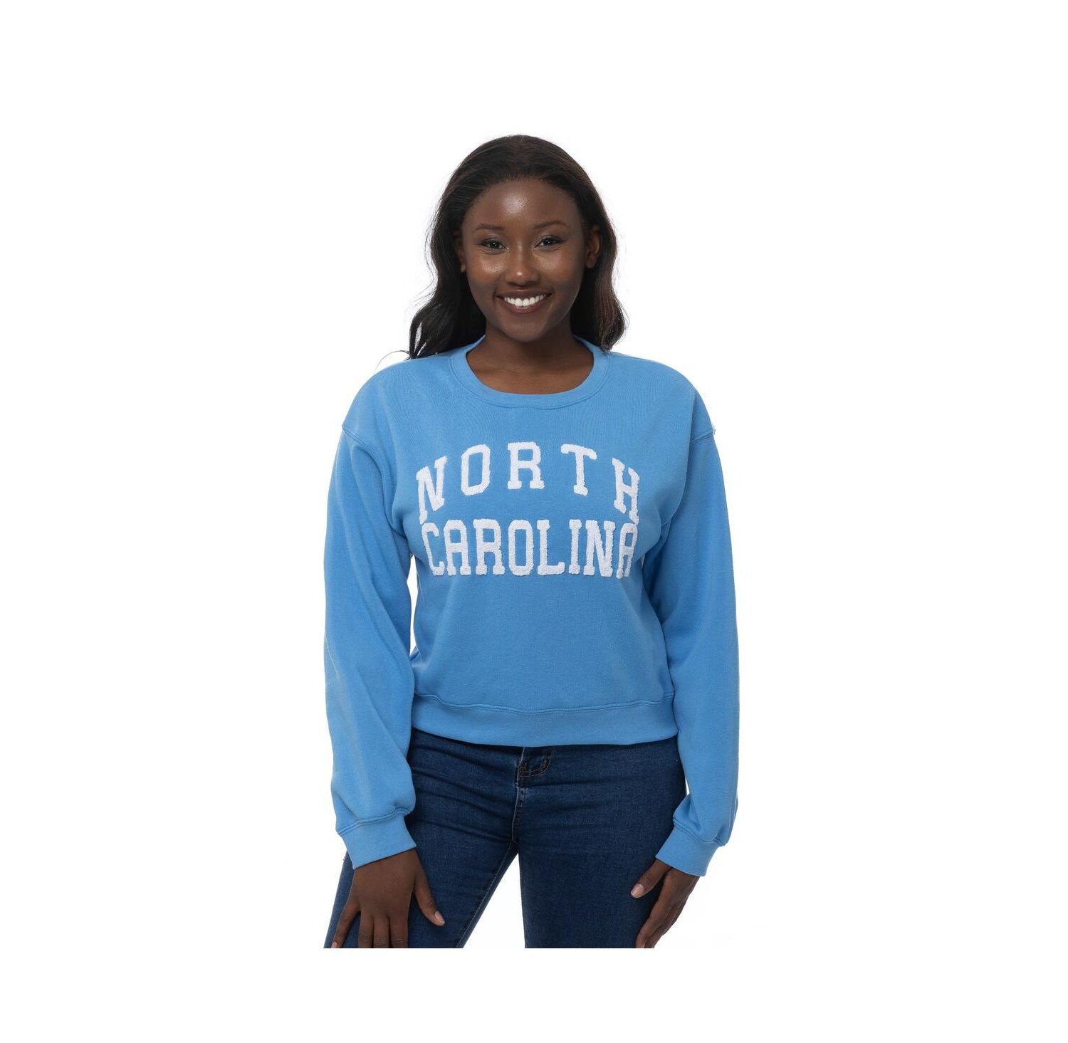 Women's Carolina Blue North Carolina Tar Heels Chenille Cropped Sweatshirt