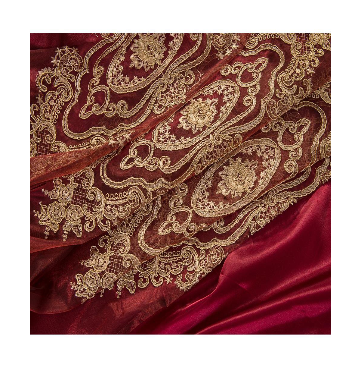 Rt Designers Collection Dayton Emb Attached Valance Backing Blackout Window Curtains 50" x 84" Burgundy/Gold