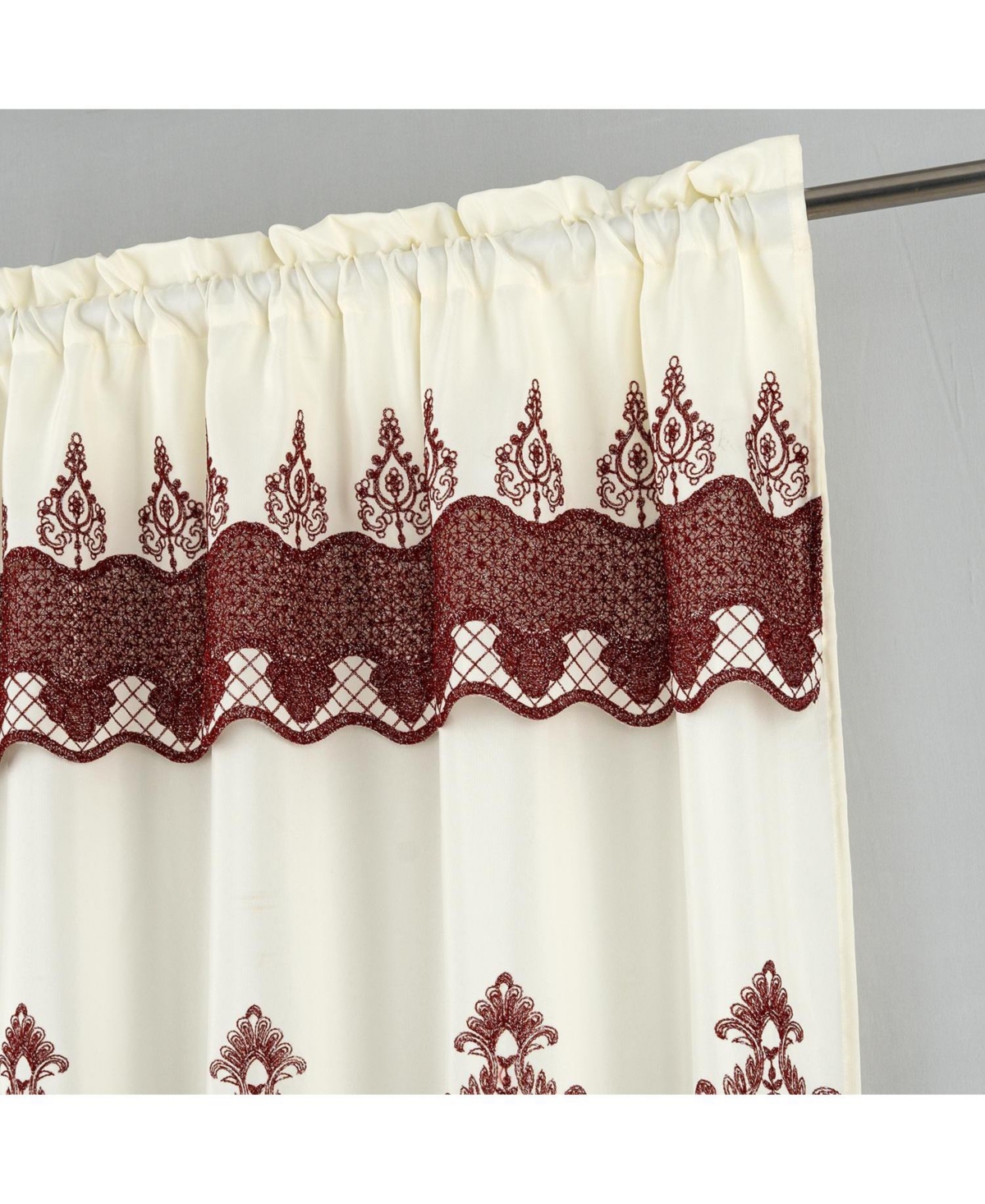 Rt Designers Collection Debbie Macrame Construction 3" Rod Pocket Curtain Panel 54" x 90" Beige/Burgundy