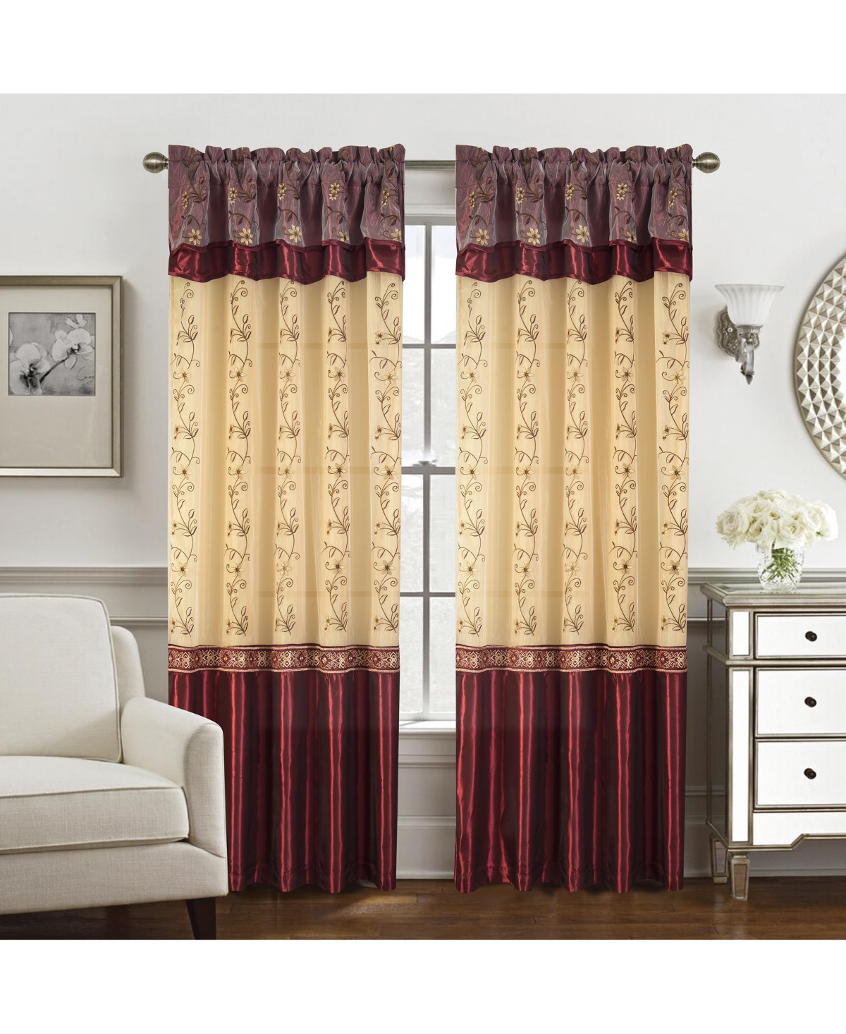 Rt Designers Collection - Priscilla Embroidered Panel With Double Valance 54'' x 90'' Silver