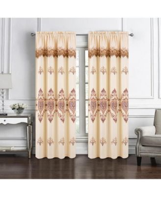 Bonnie Macrame Rod Pocket Room Darkening Curtain Panels for Living Room 52" x 84" Ivory