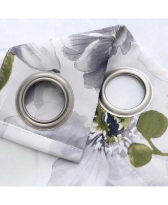 Eden Floral Nature Printed 2 Pieces Blackout Grommet Panel Pair 36" x 84" Silver