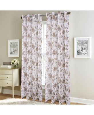 Meadow Grommet Metallic Sheer Printed Doily Curtain Panel 54" x 95" Taupe