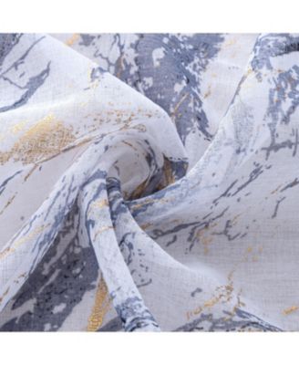 Marble Grommet Metallic Sheer Printed Doily Curtain Panel 54" x 84" Grey