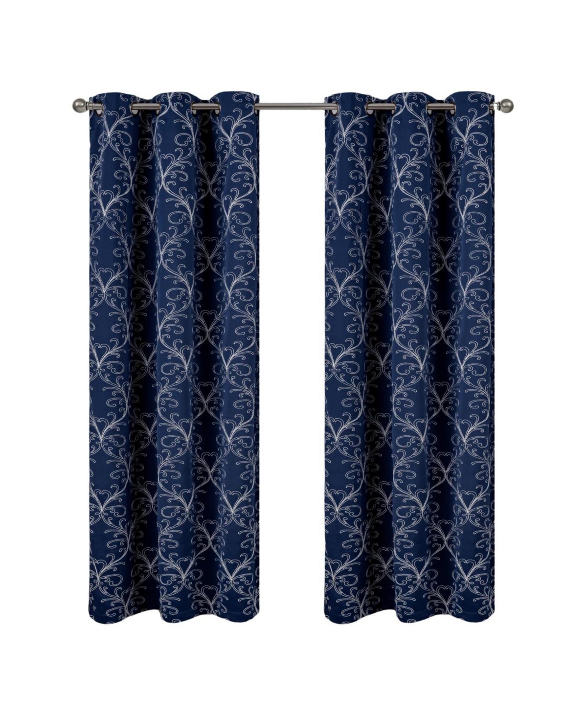 Rt Designer Collection Kimber Embroidered Blackout Luxurious Decorative Grommet Curtain Panel 54" x 84" Navy