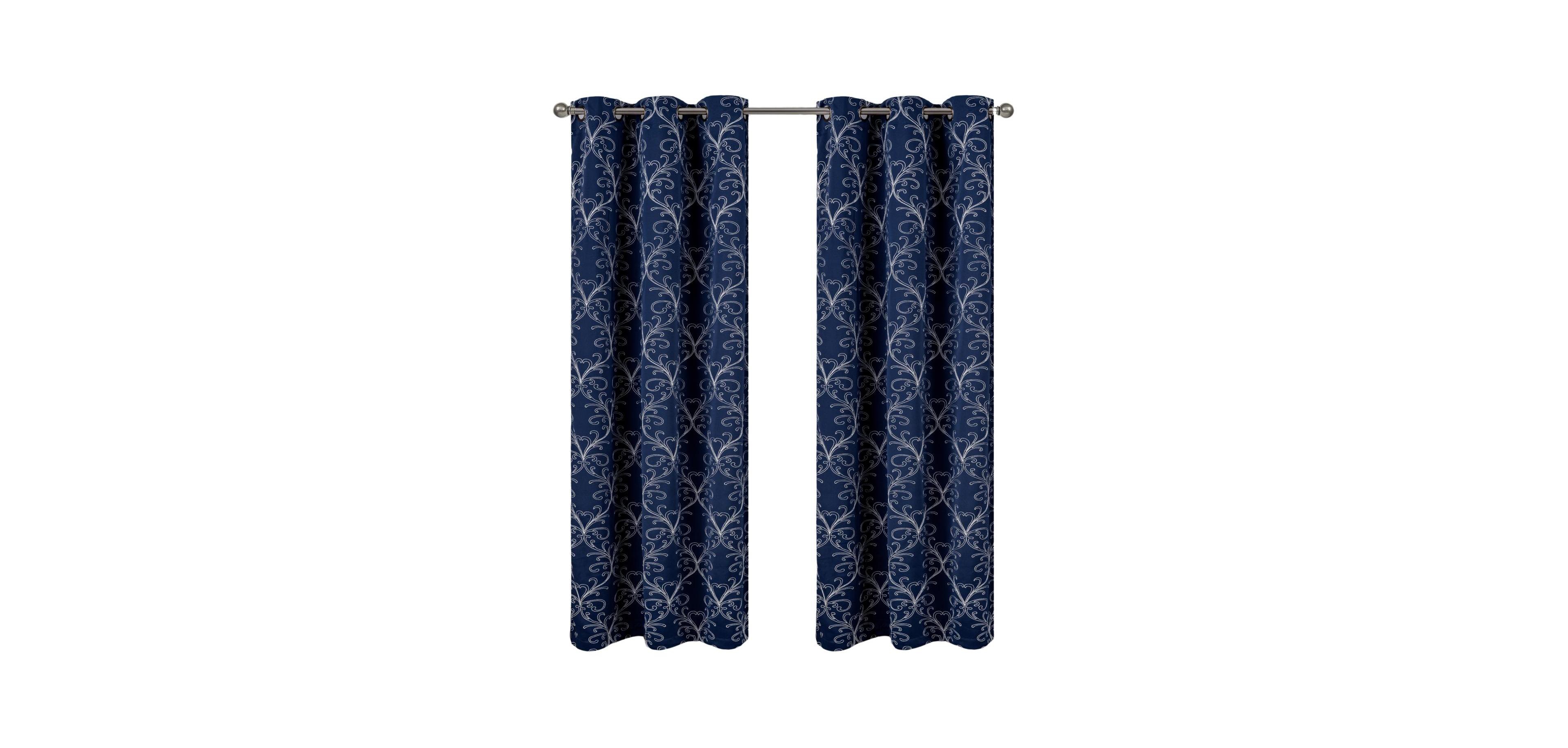 Rt Designer Collection Kimber Embroidered Blackout Luxurious Decorative Grommet Curtain Panel 54" x 84" Navy