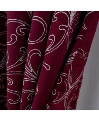 RT Designer Collection Kimber Embroidered Blackout Luxurious Decorative Grommet Curtain Panel 54" x 90" Burgundy