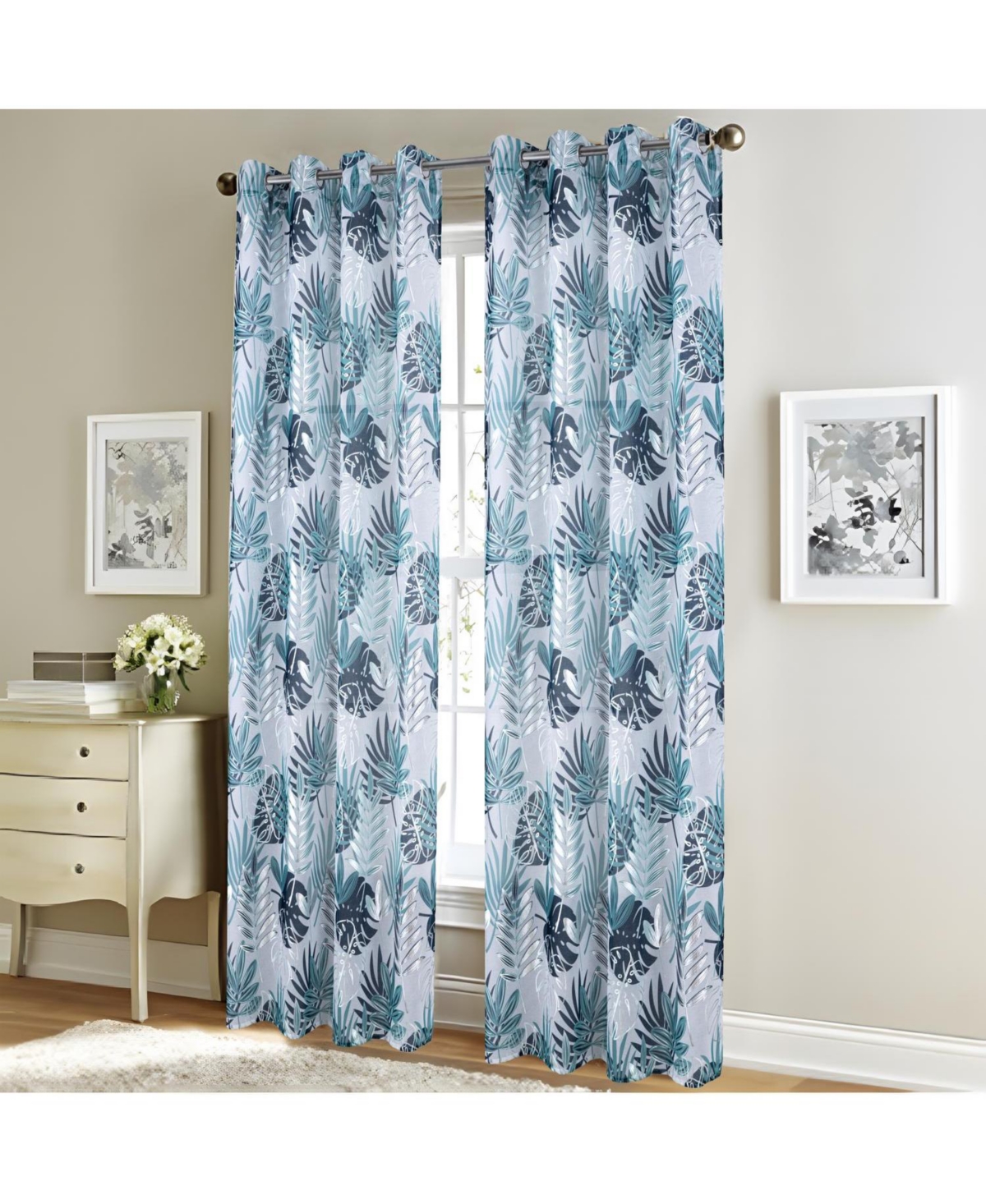 Rt Designer Collection Fern Foil Printed Doily Luxurious Decorative Grommet Curtain Panel 54" x 90" Wedge