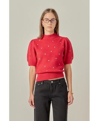Women's Heart Women's-Embroidered Puff Sleeve Knit